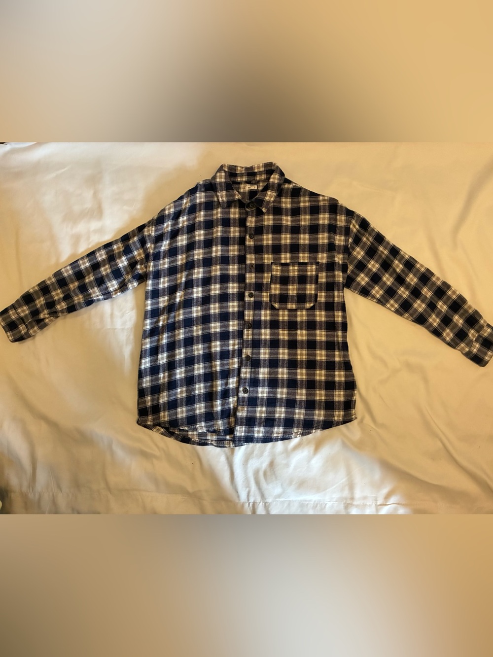Women’s Navy and White Plaid Button-Up Shirt